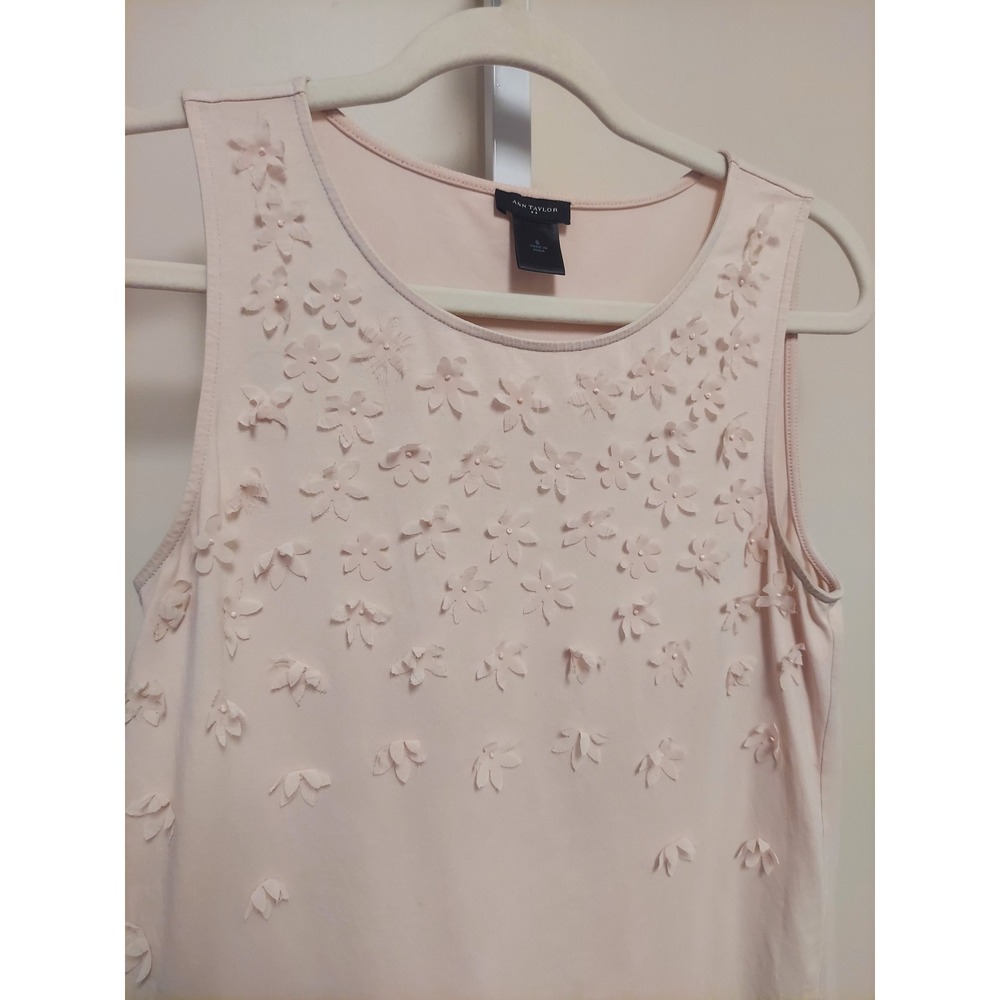 Ann Taylor Pink Floral‎ Applique Sleeveless Shell Top FLAW S Ballet Coquette